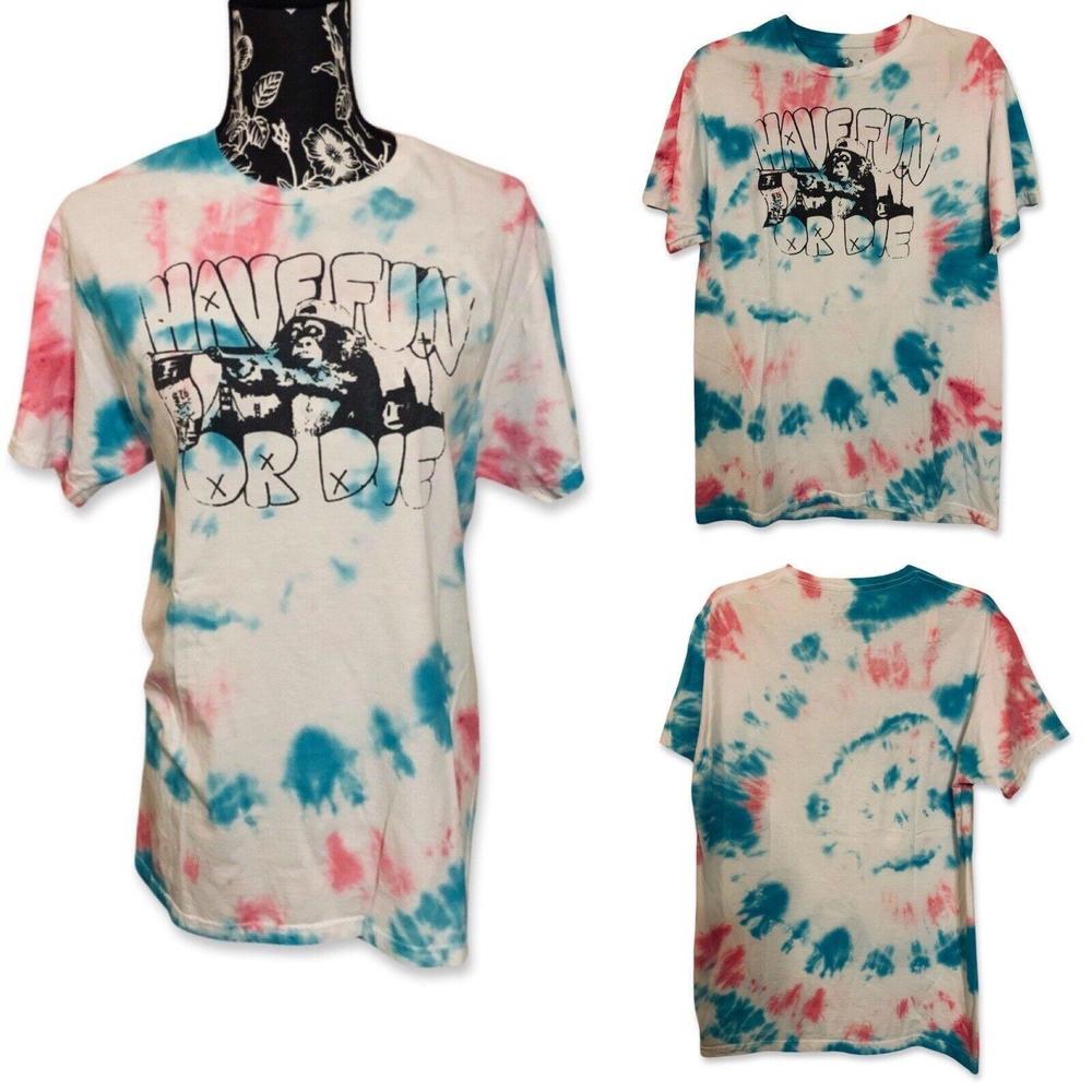Tie Dye Crew Neck Graphic T-Shirt Short Sleeve Women M White